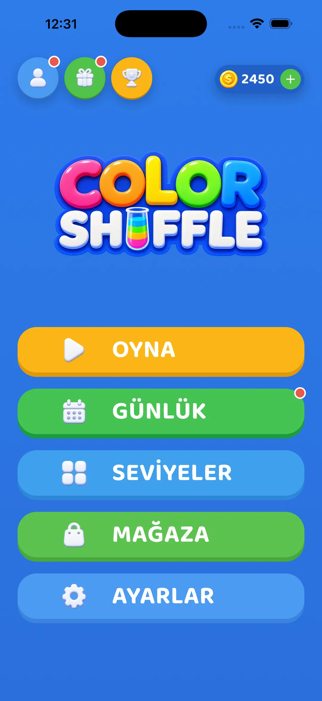 Color Shuffle main menu